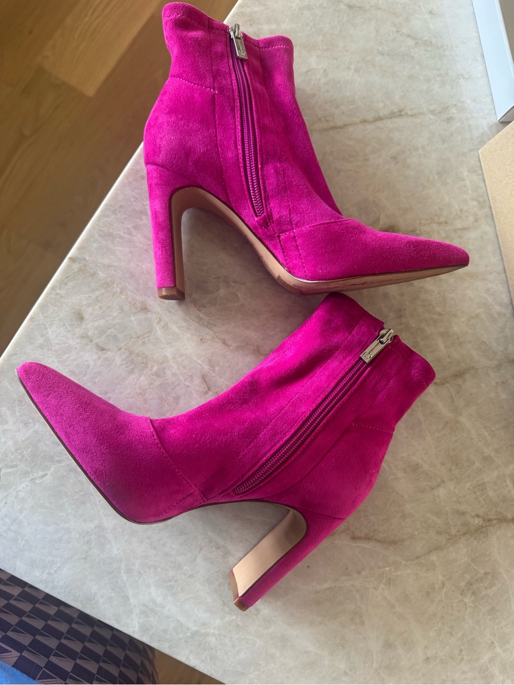 Jessica Simpson Fuchsia Suede Pointed-Toe Ankle Boots with Side Zip